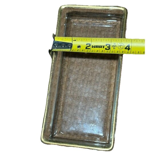 vintage heavy clear glass Rectangular trinket dish with a gold rim - Picture 4 of 4
